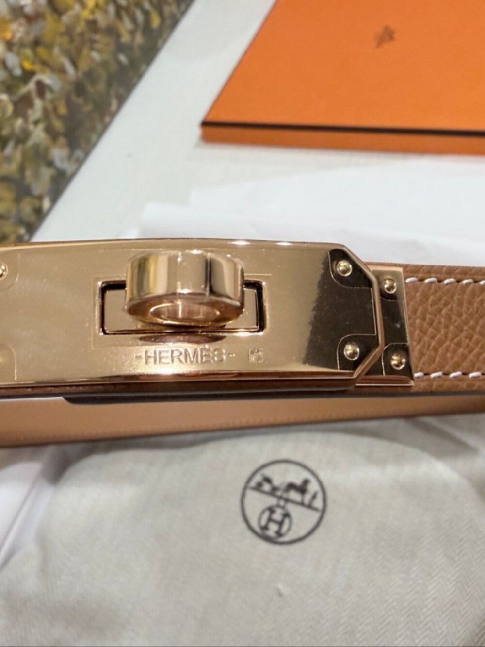 Authentic Hermès Kelly 18 Belt Gold Epsom Rose Gold Hardware Women's 2025 New